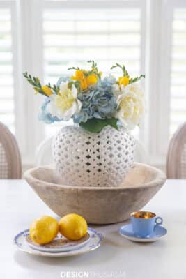 summer kitchen decor flowers in a ginger jar