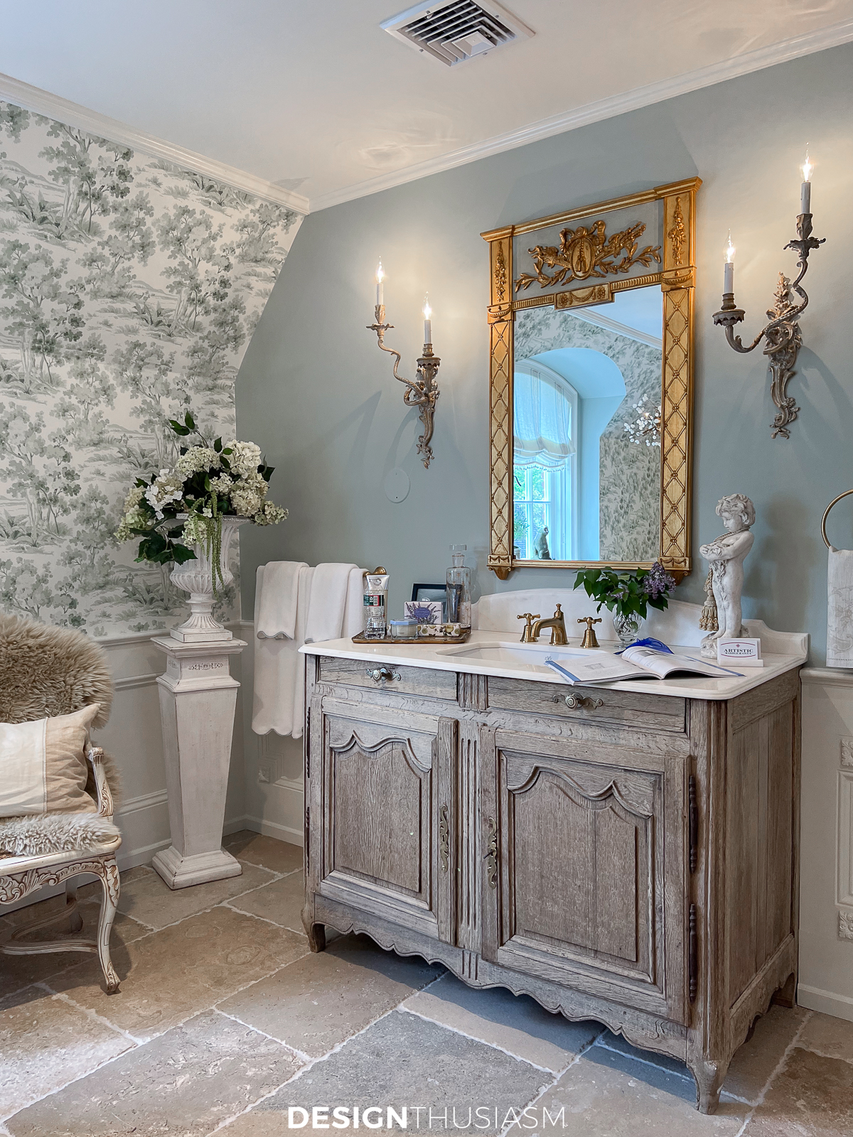 sideboard used as vanity