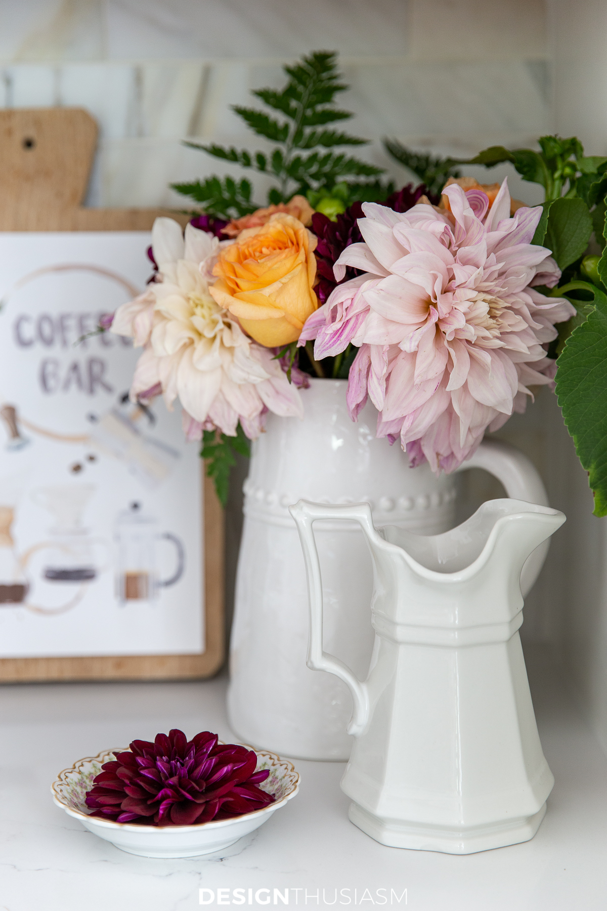 kitchen coffee station flowers