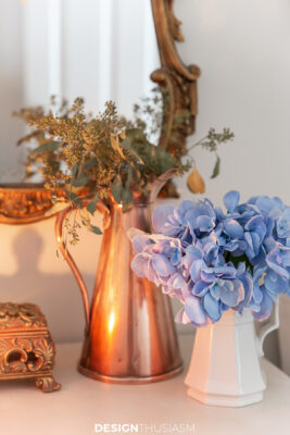 fall entryway copper pitcher