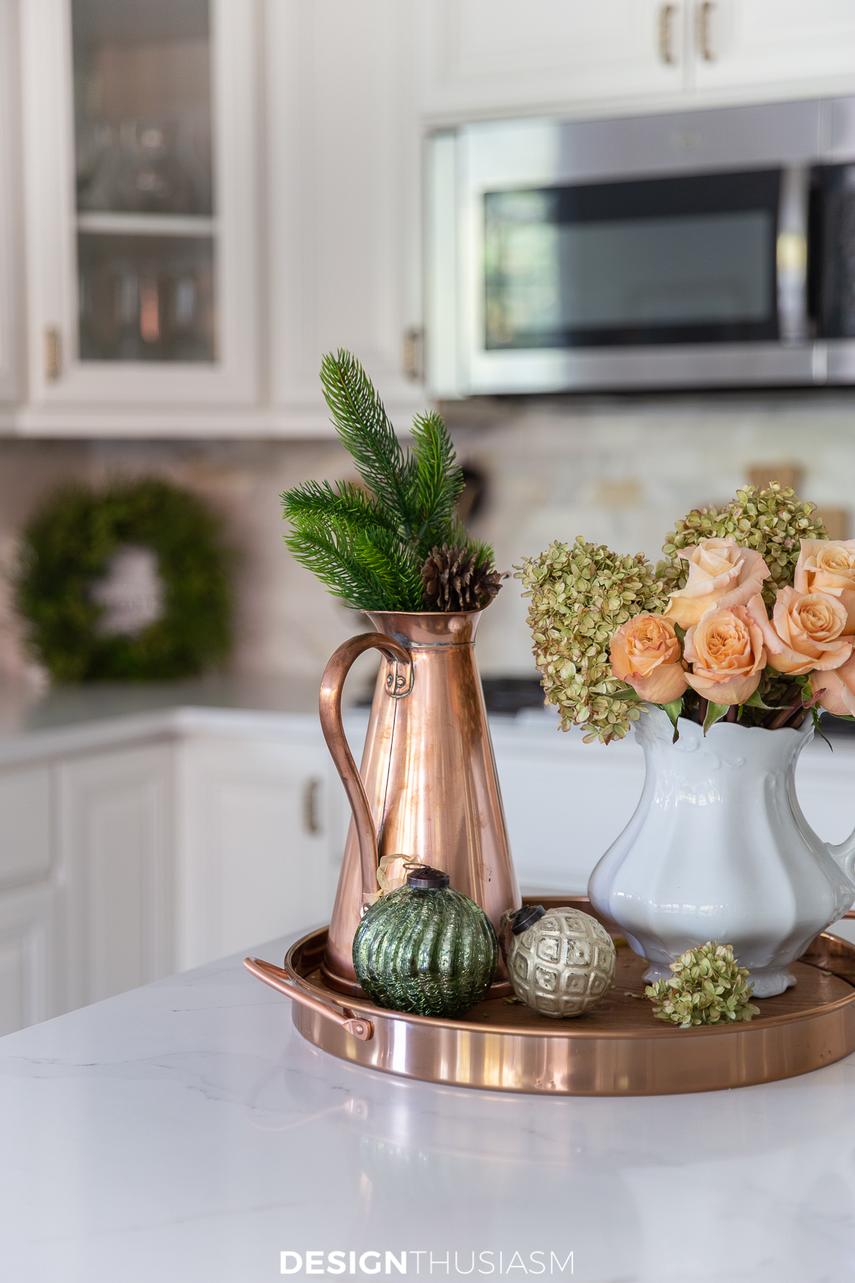 Christmas kitchen decor floral vignette