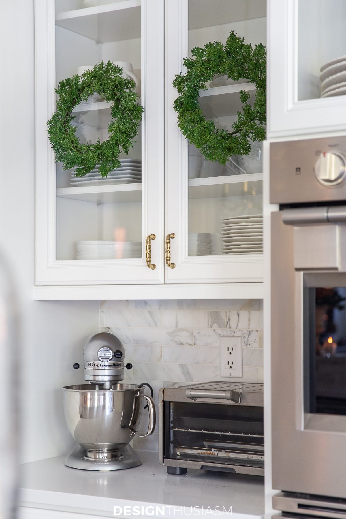 Christmas kitchen decor cabinet wreaths