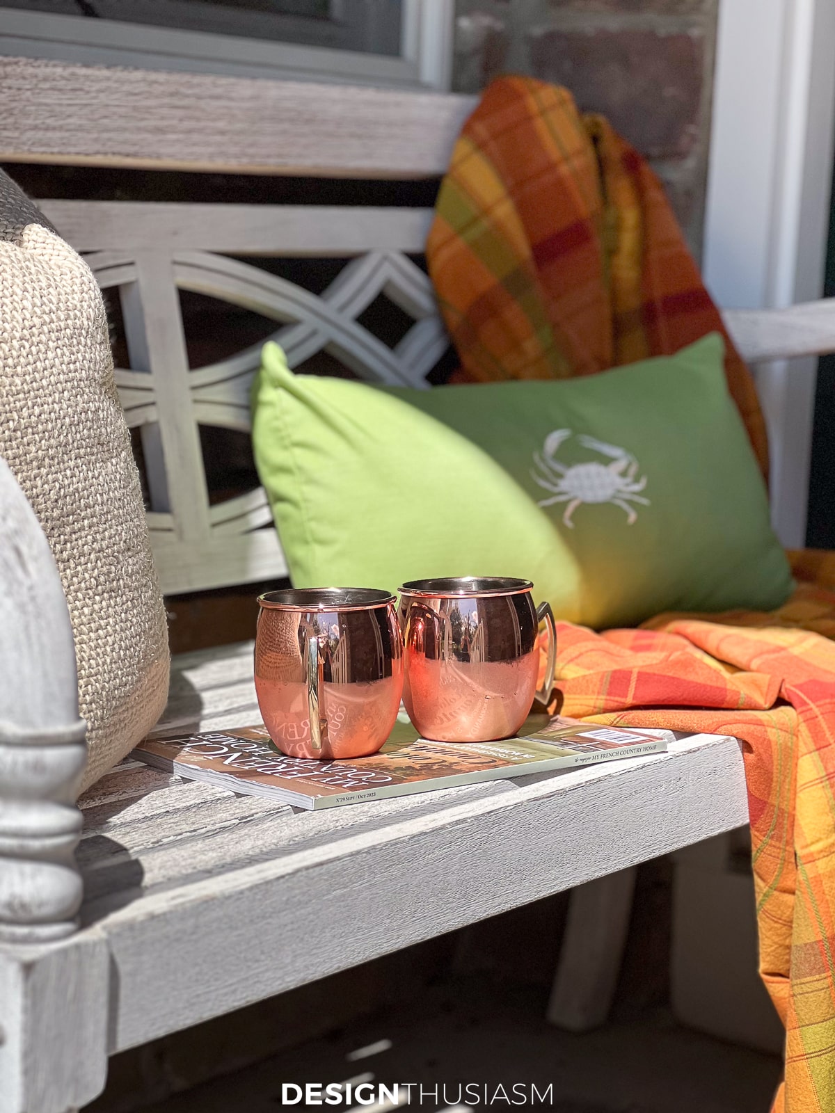 fall front porch bench