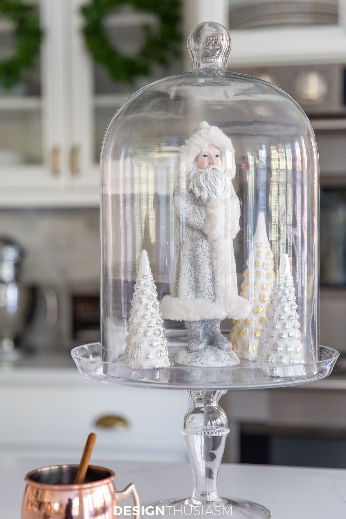 Christmas kitchen with belsnickel Santa and glass trees