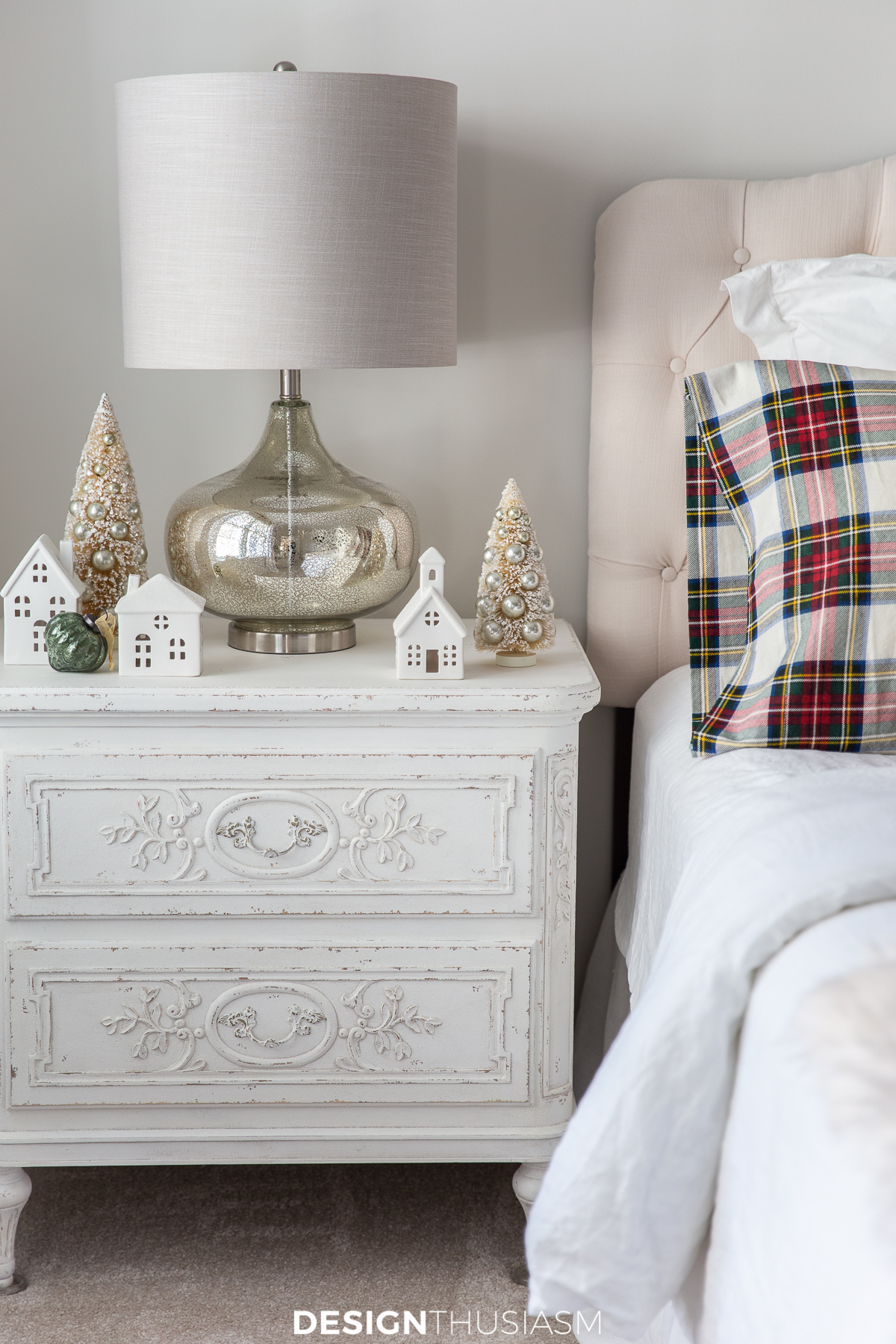 Christmas guest bedroom bedside table