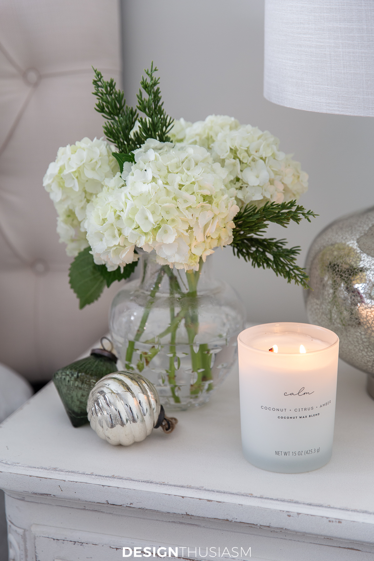 Christmas guest bedroom flowers and candle