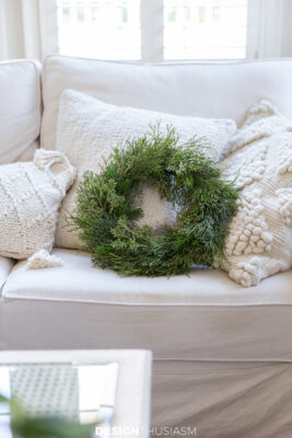 holiday family room with faux wreath