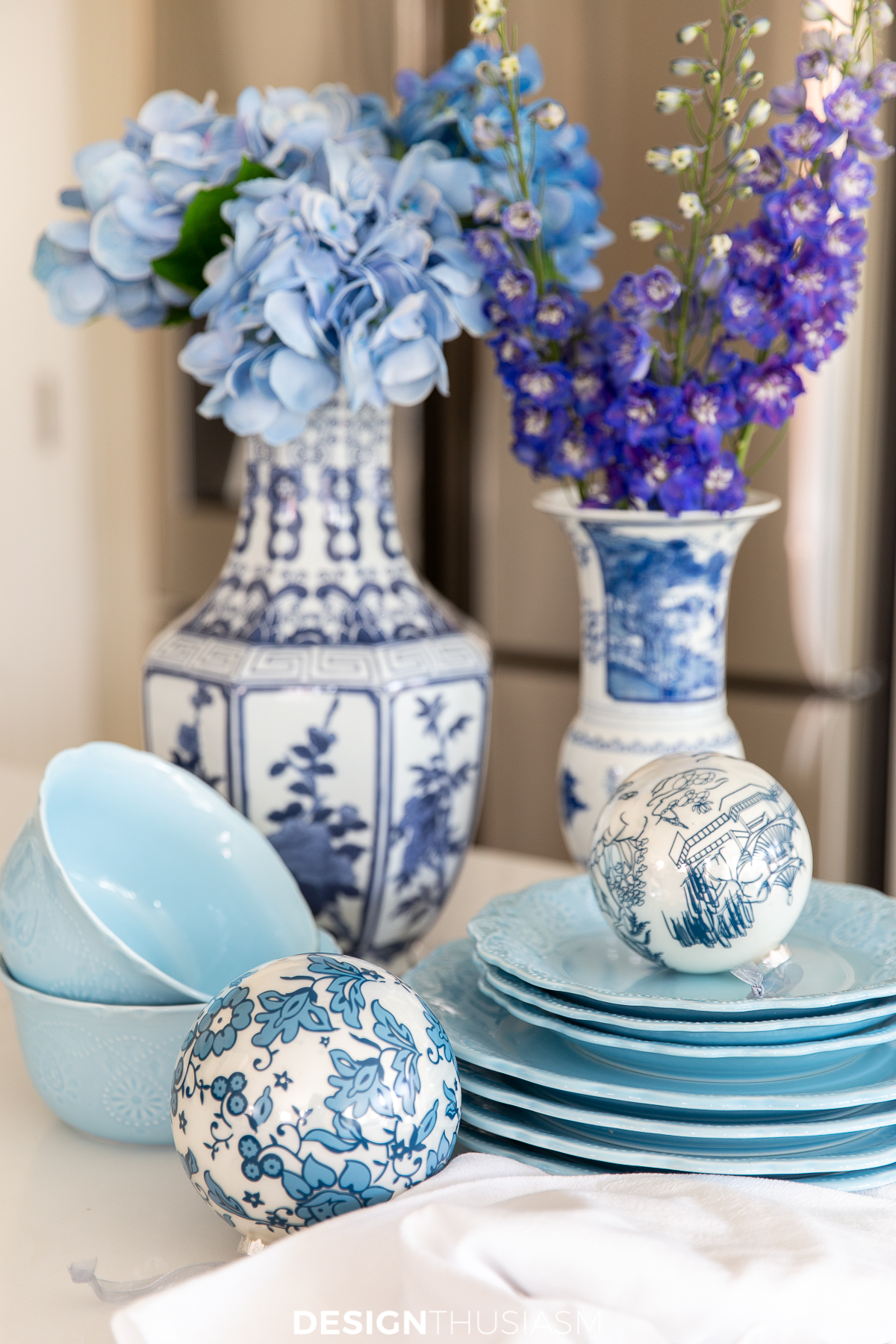 blue and white holiday kitchenware
