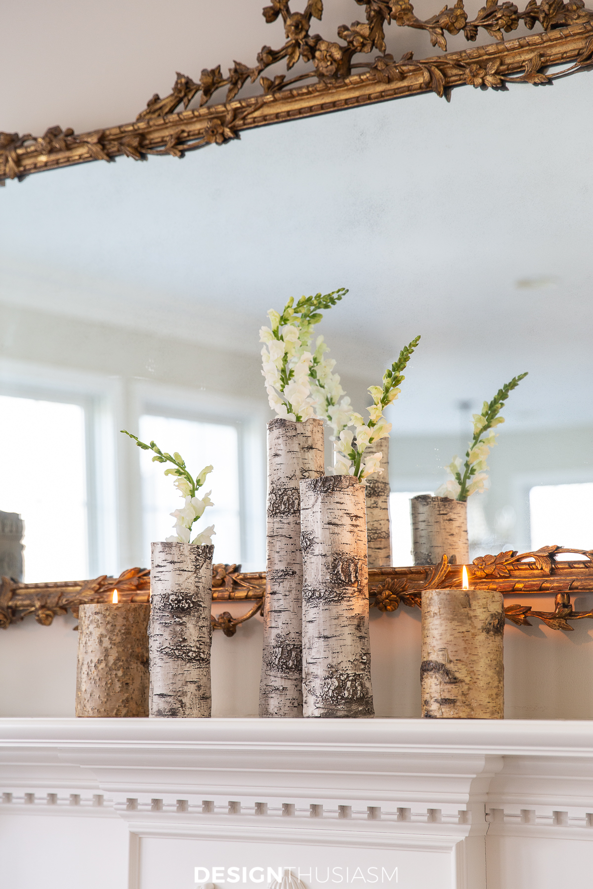 winter decor bark vases