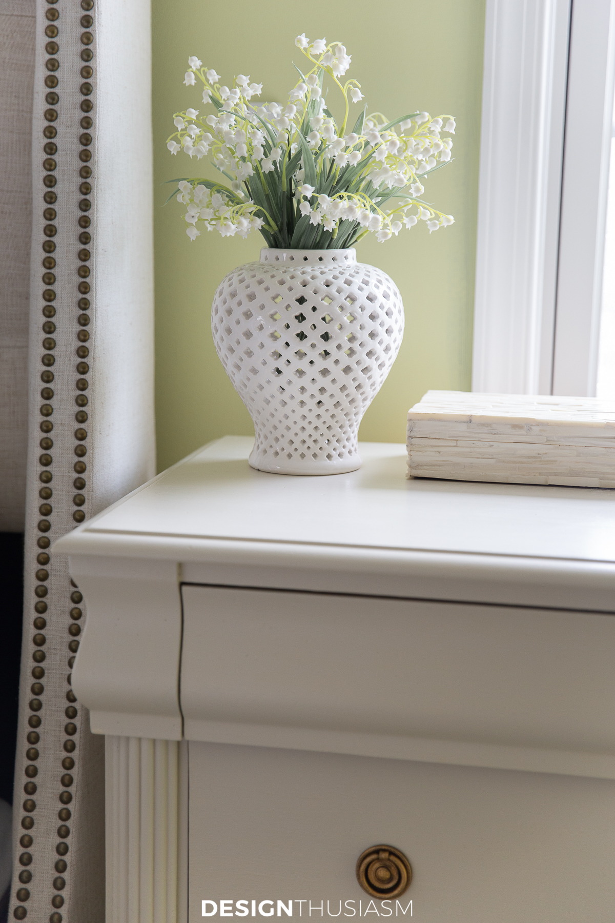 painted nightstand with vase lattice vase