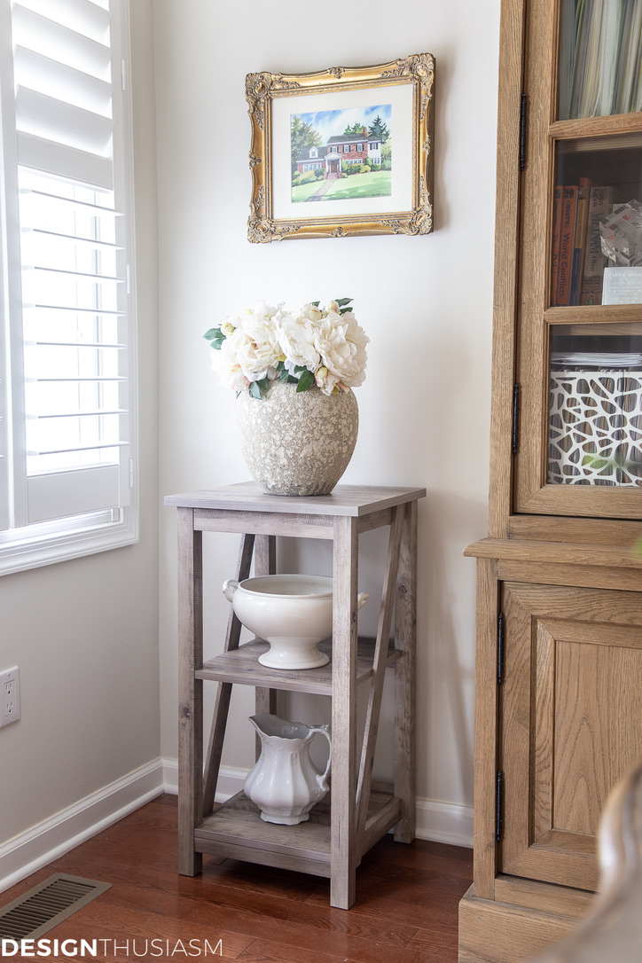 shelf used as side table