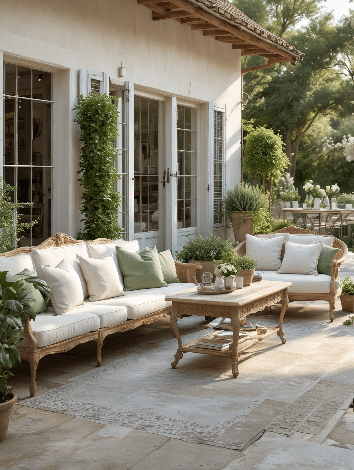 Green and white patio decor