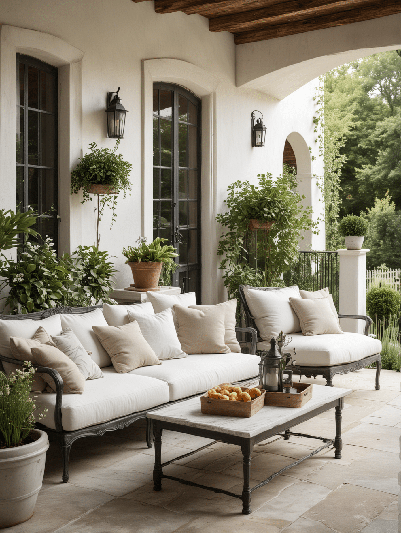 Cream and black patio decor