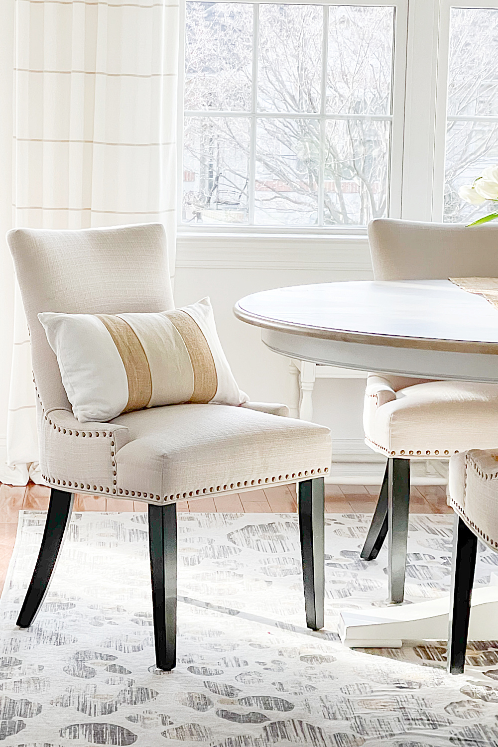 spring dining area- chair with lumbar pillow