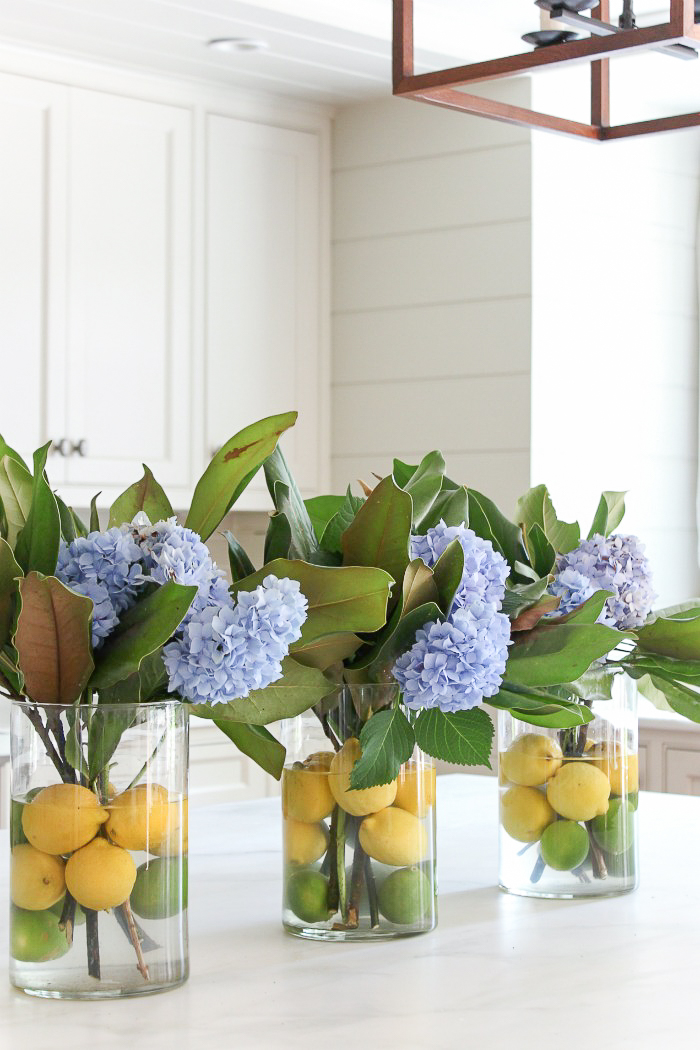 lemons and limes with hydrangeas