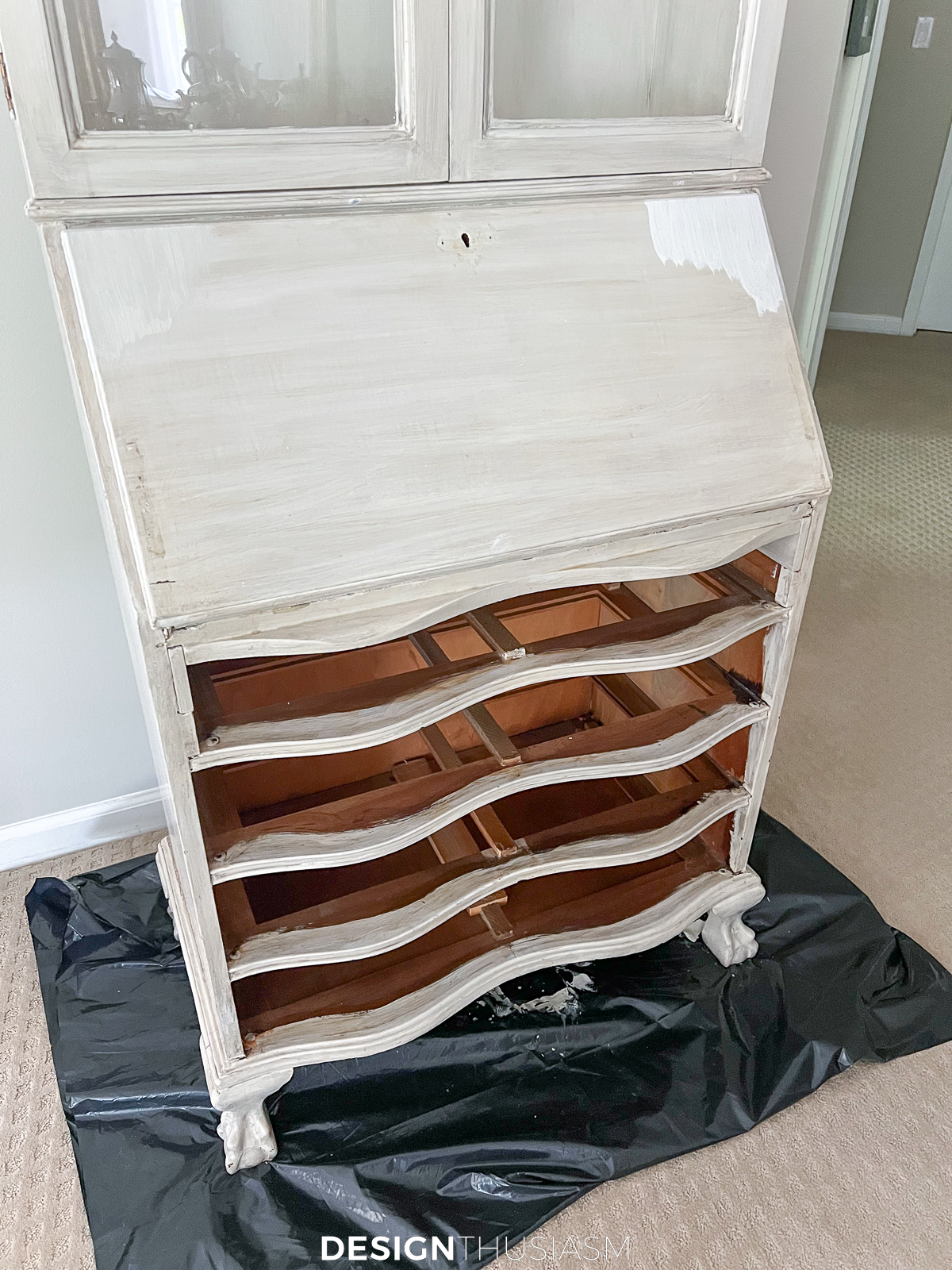 Painted desk with hutch test strips