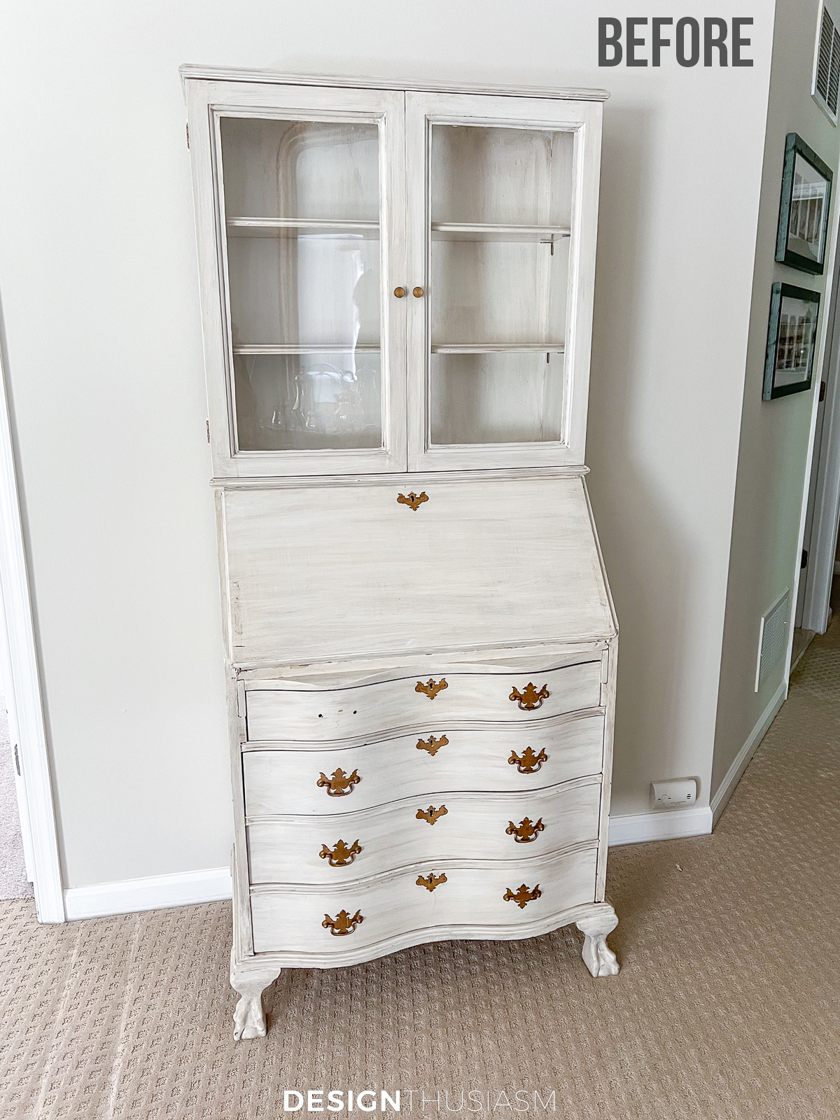Painted desk with hutch before
