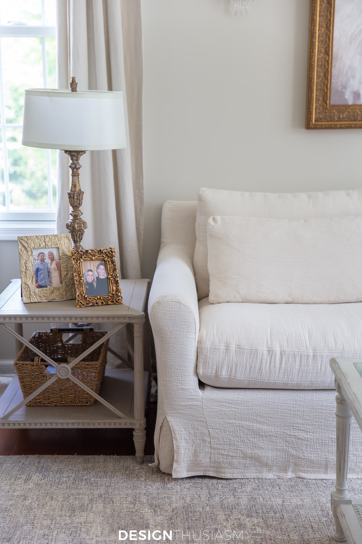 Small living room linen sofa