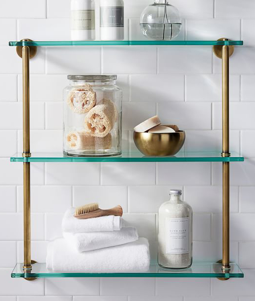 Tumbled Brass Handcrafted Linden Glass Triple Shelf
