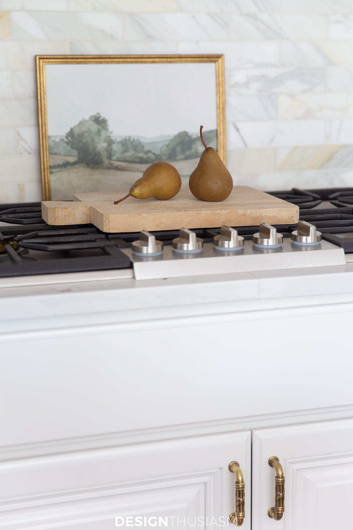 pears on antique cutting board
