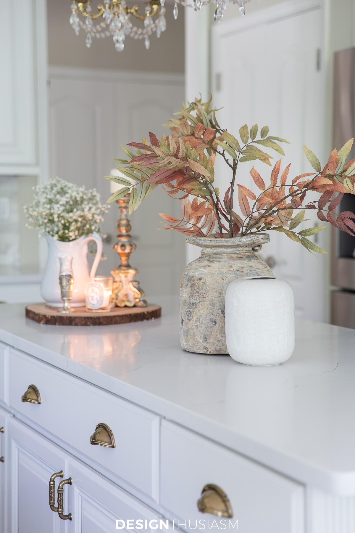 fall decor on the kitchen island