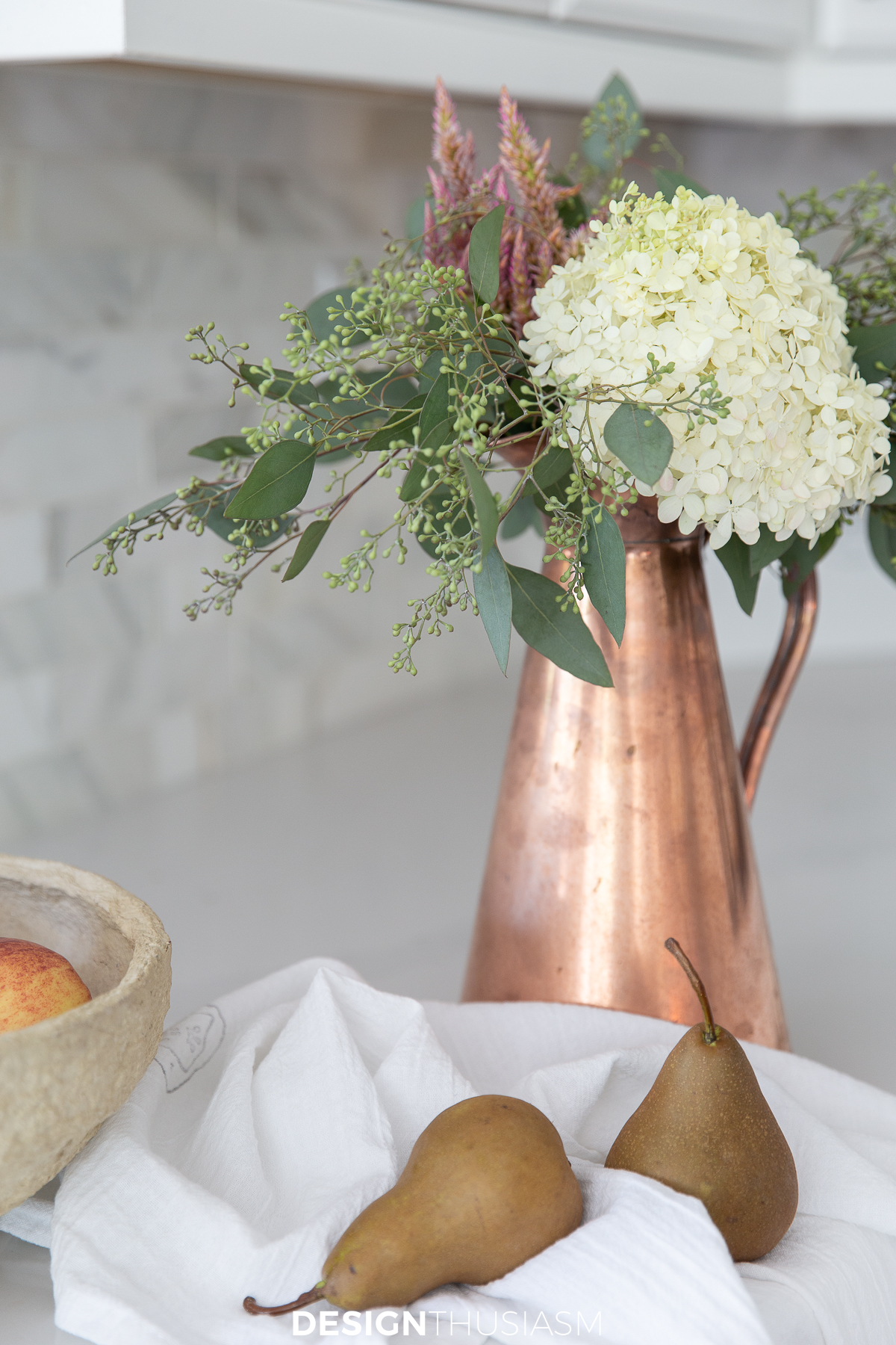 copper pitcher with fall floral
