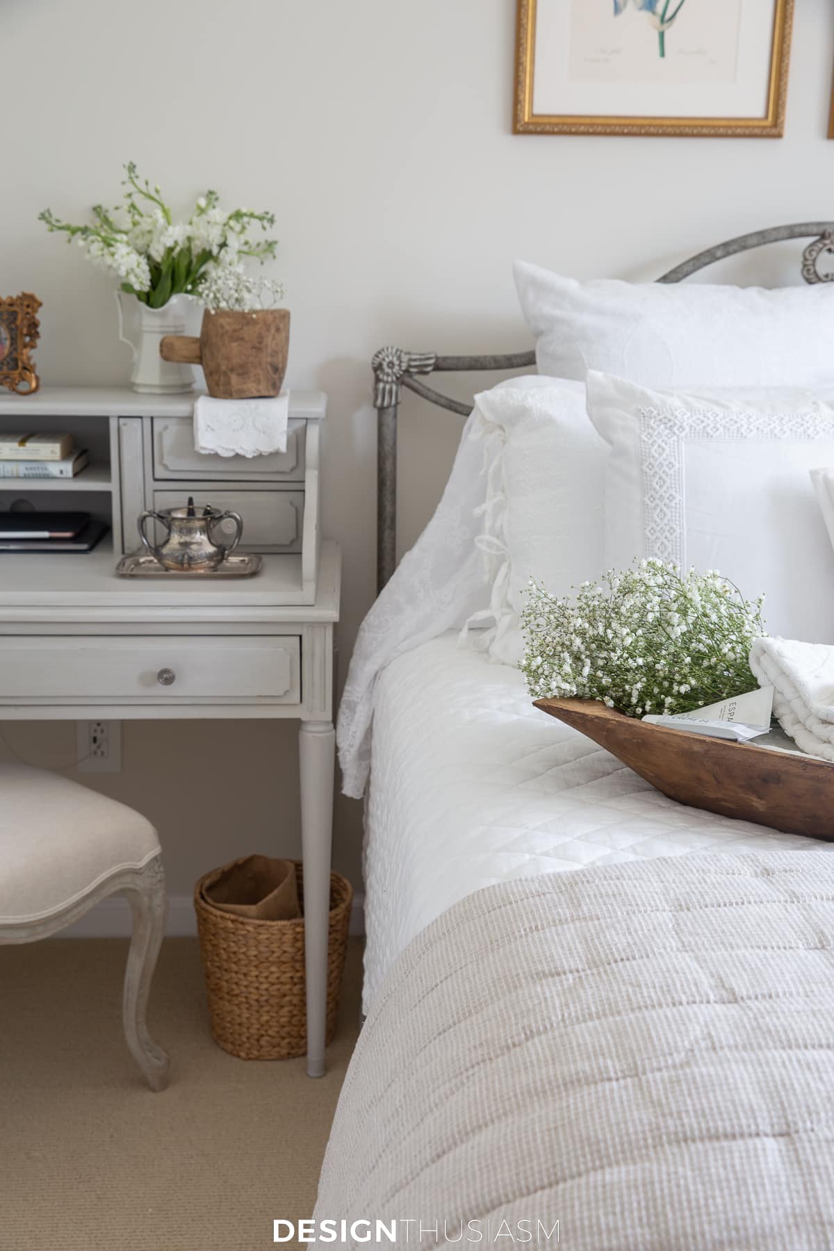 guest room bed with desk