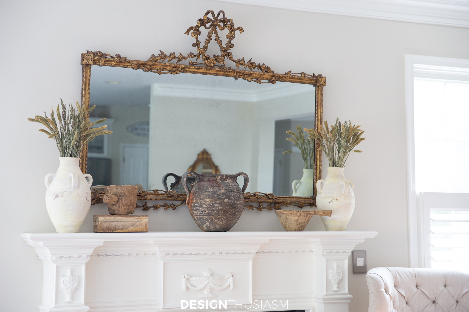 fall decor on the mantel