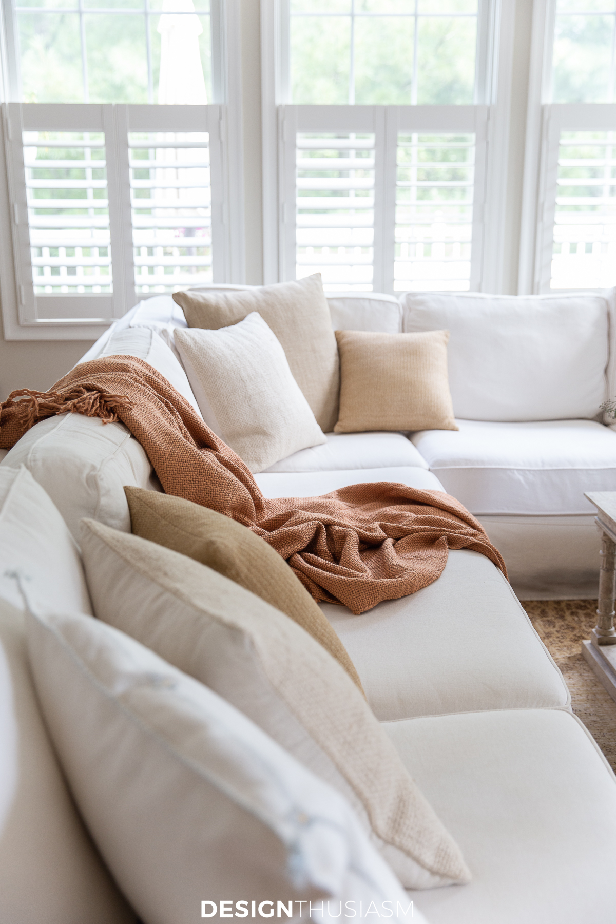 fall throw on the sofa