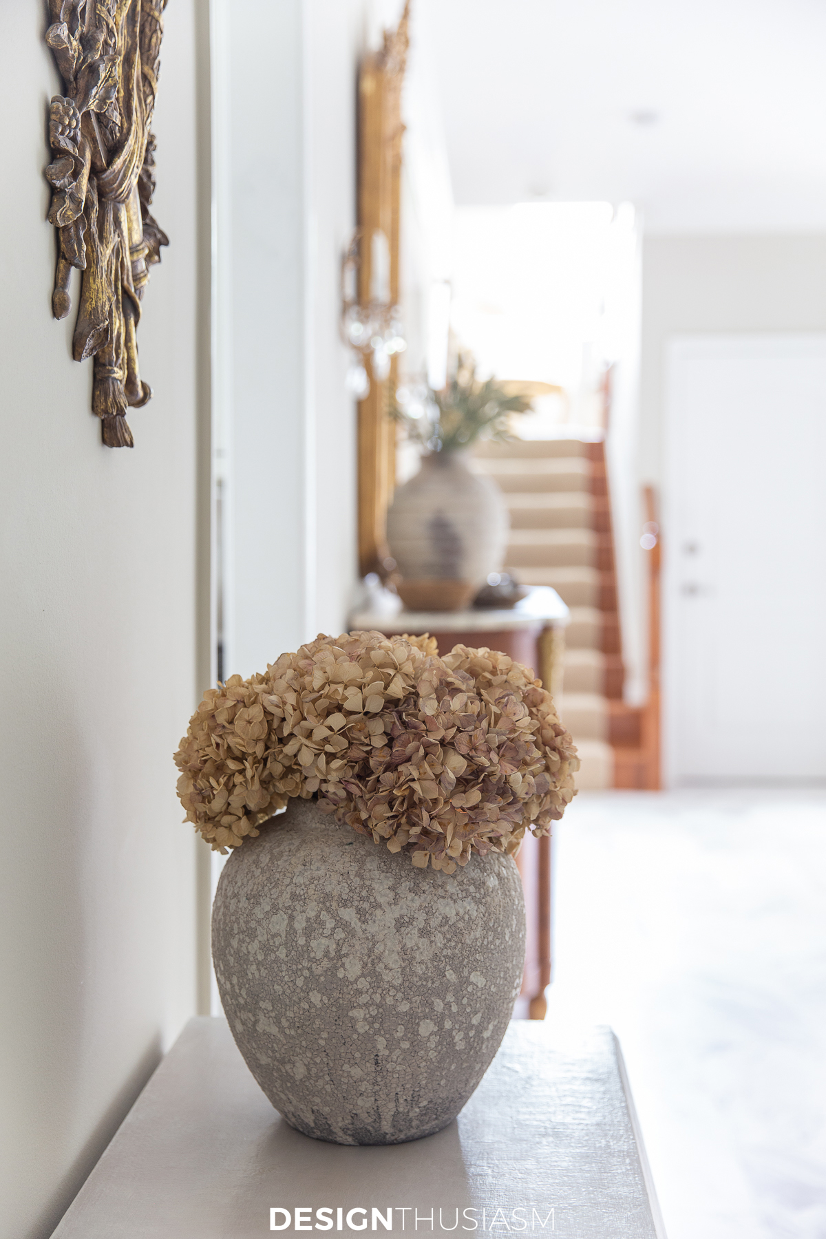 Dried hydrangeas in a vase