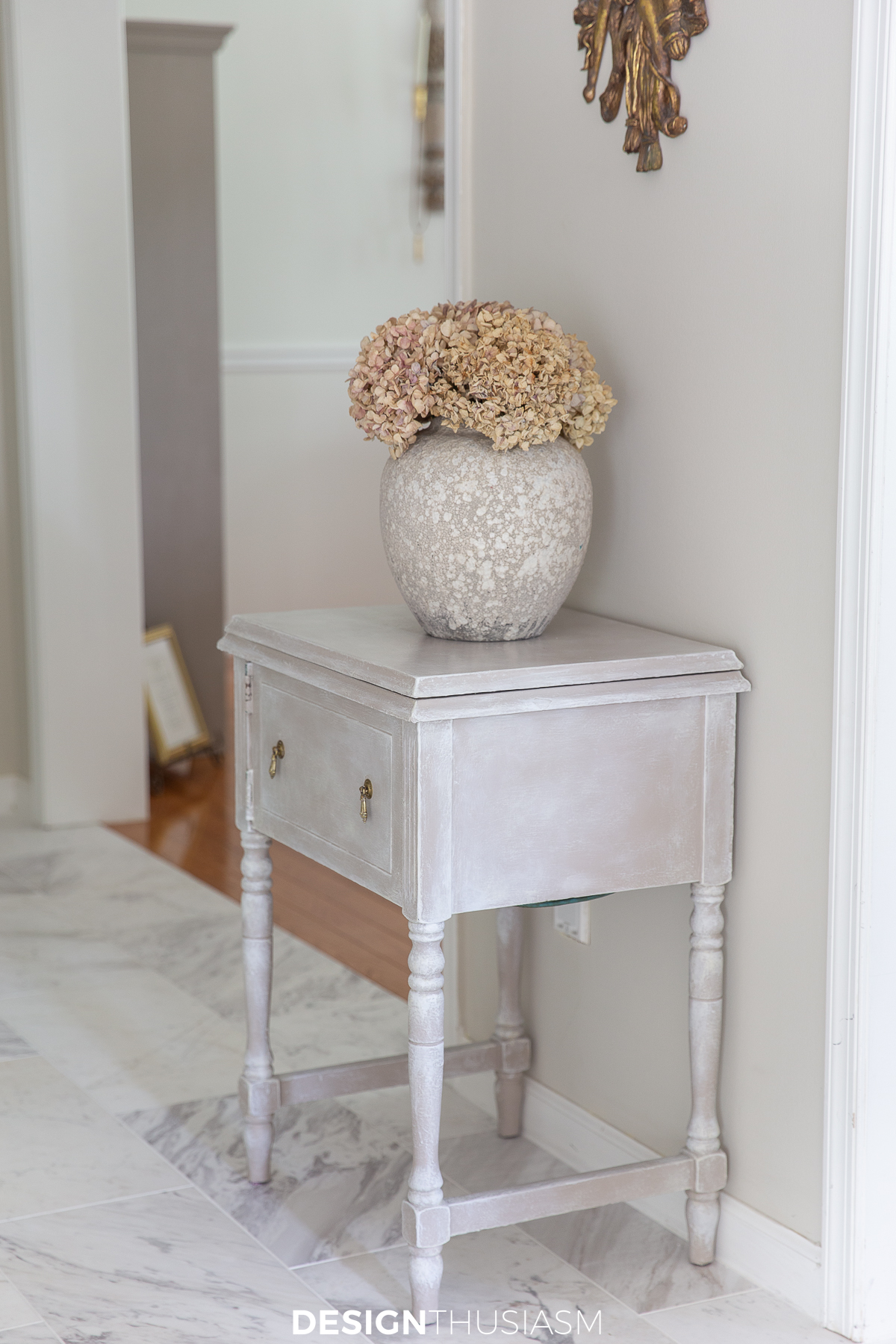 Hallway table with dried hydrangeas