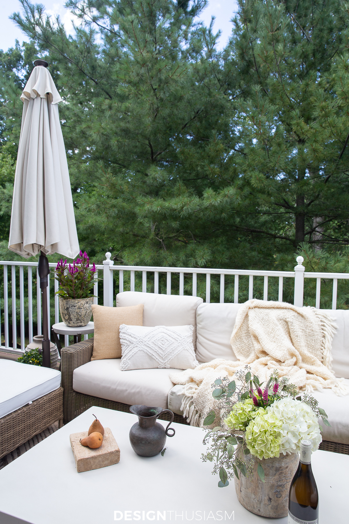 small patio with new umbrella