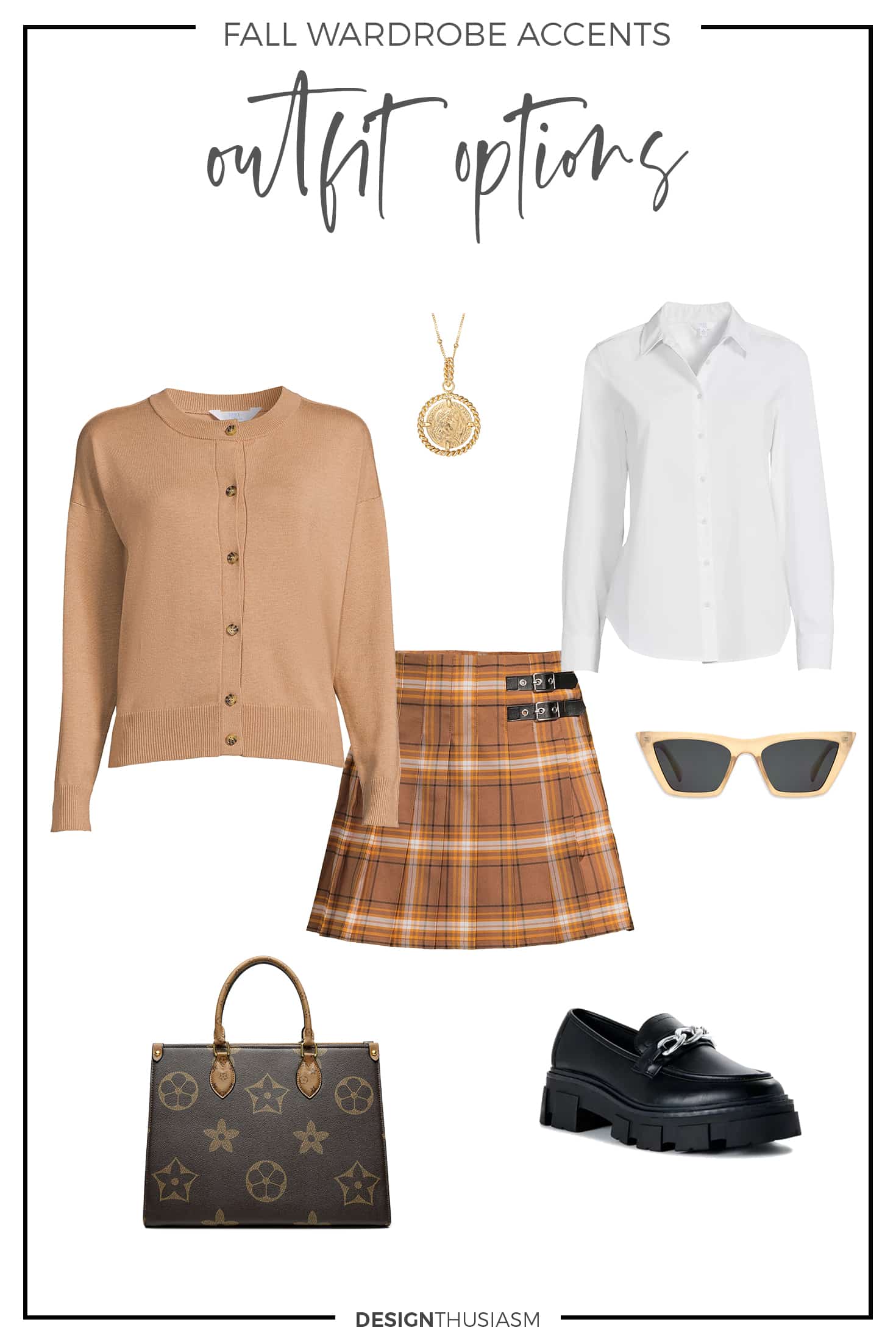 Thanksgiving plaid skirt outfit