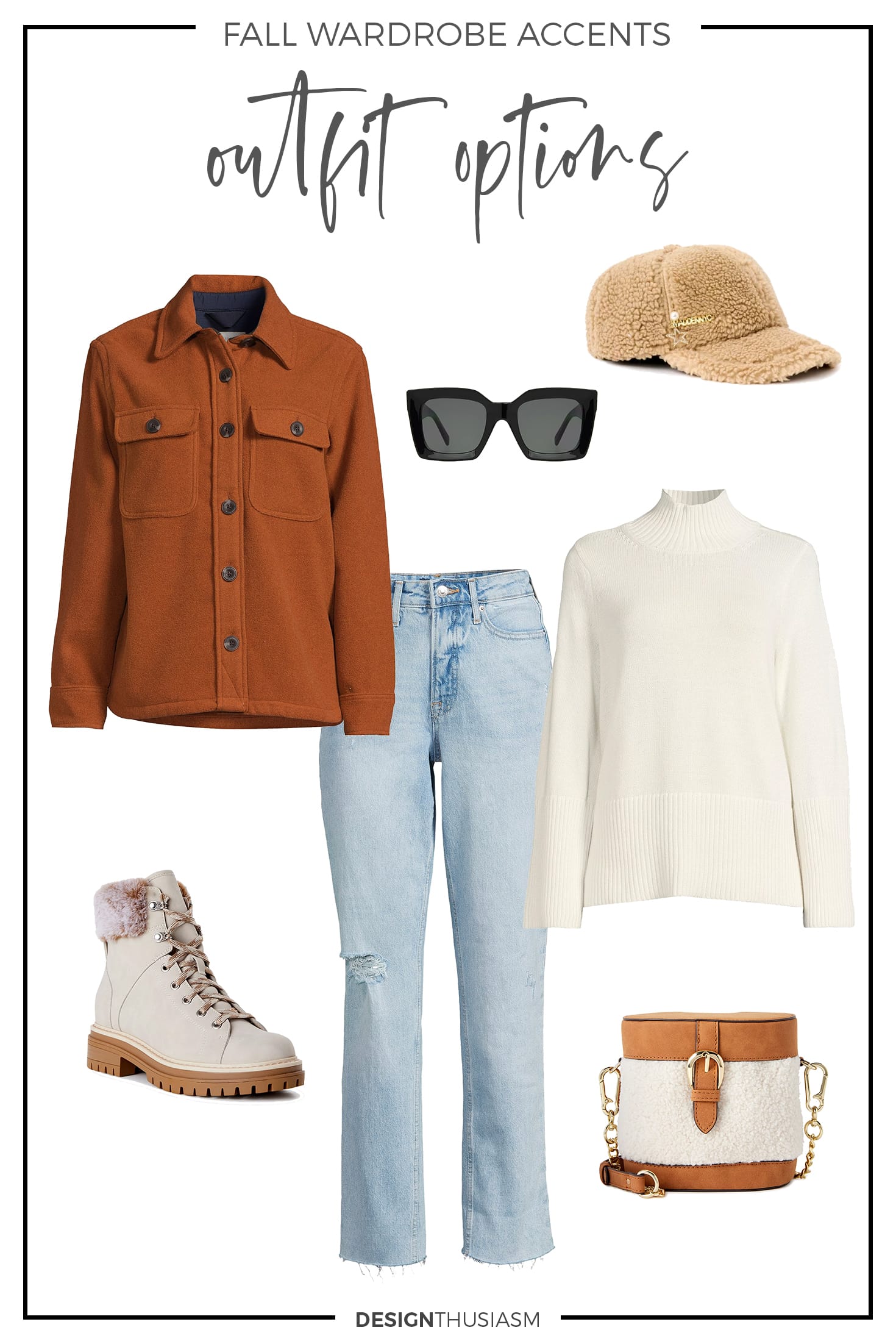 Thanksgiving outfit with russet shacket