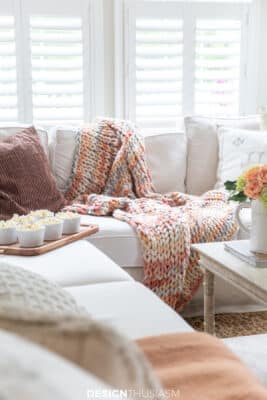 popcorn and blanket throw in the family room
