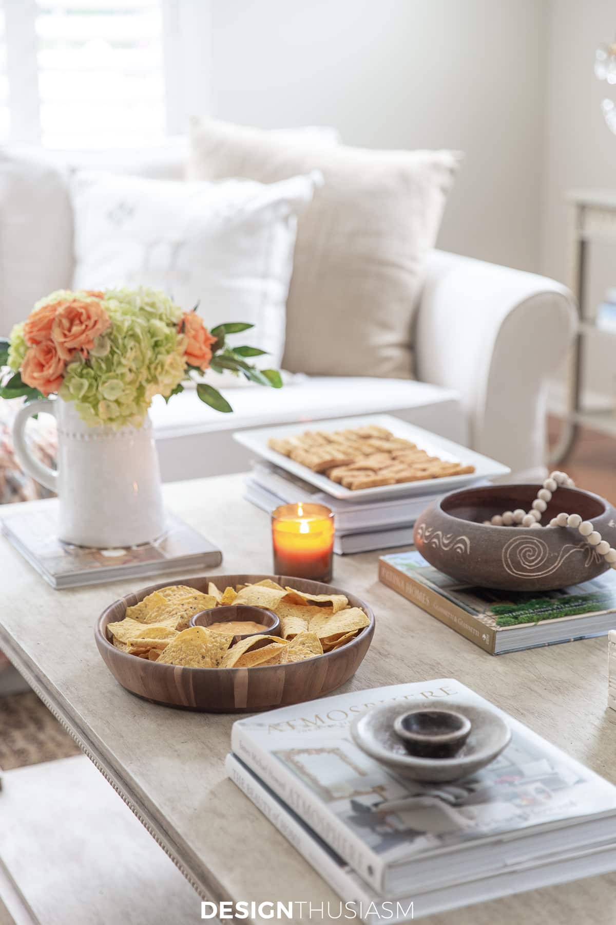 movie night snacks on the coffee table