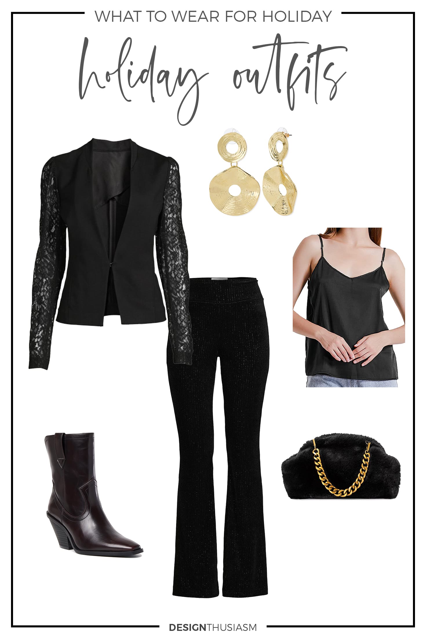 Holiday Outfit Ideas with jacket and lace sleeves