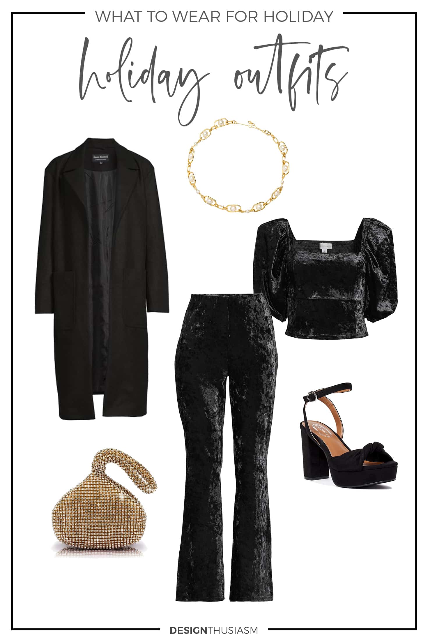 Holiday Outfit Ideas with velvet puffed sleeve top