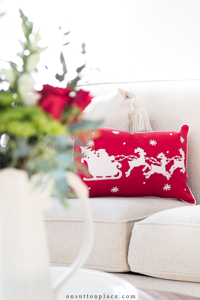 christmas decor red pillow on sutton place hss