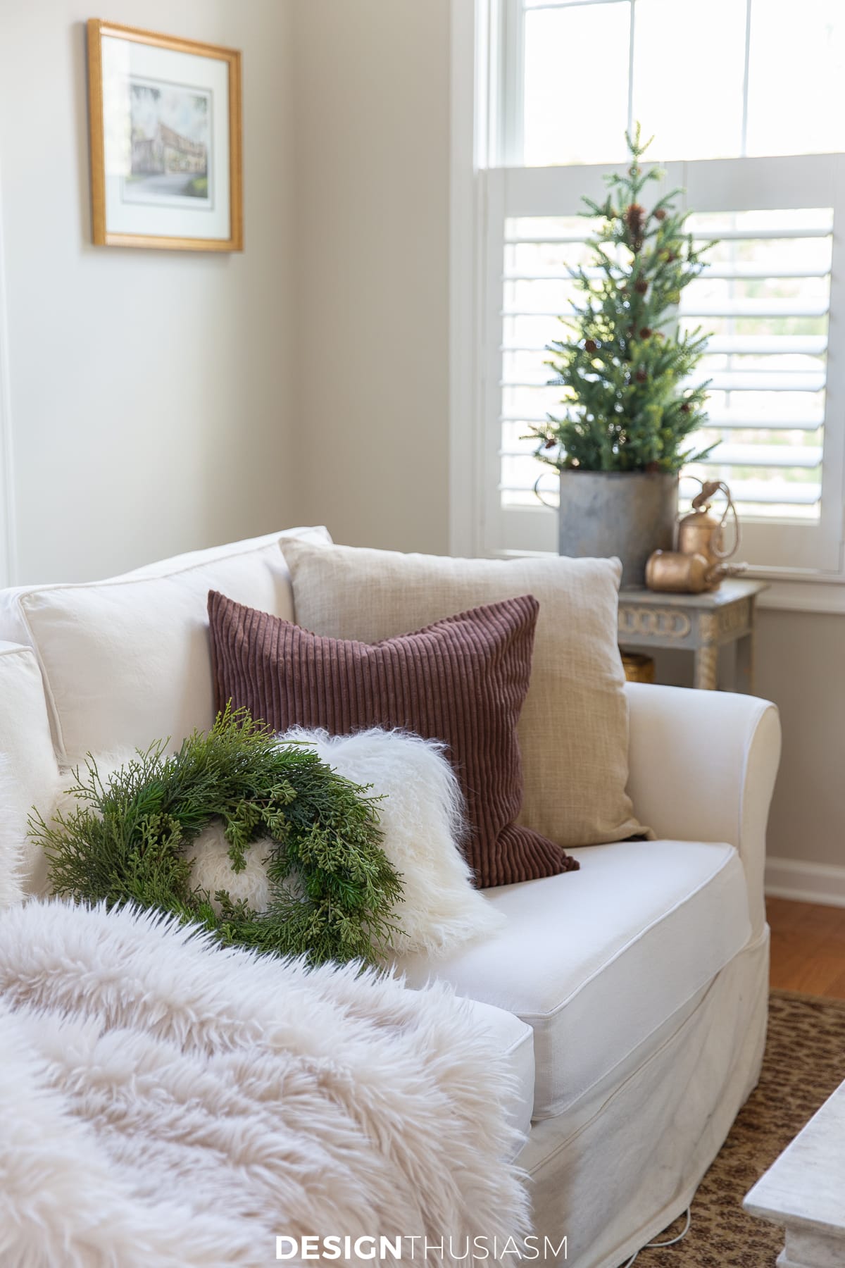 fresh Christmas color palette sofa pillows
