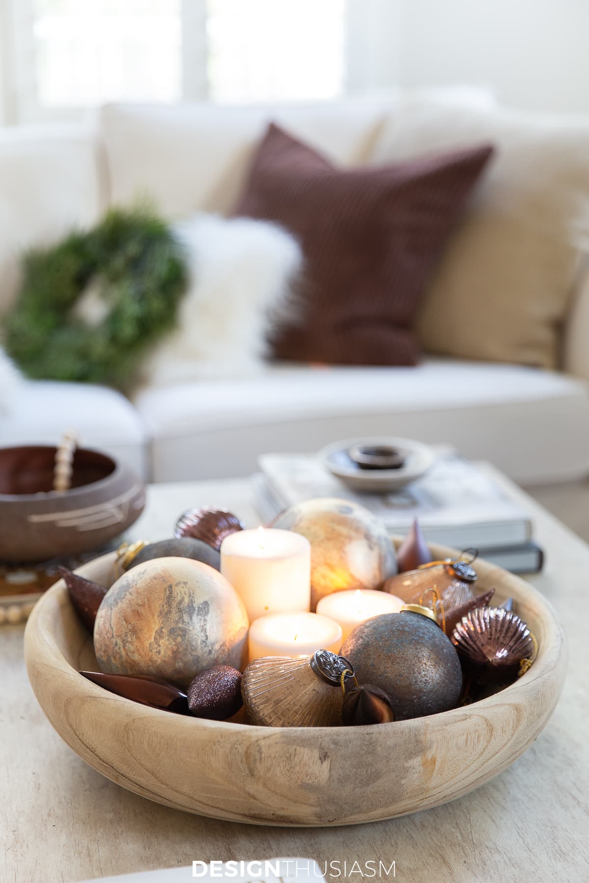 fresh Christmas color palette ornament in bowl