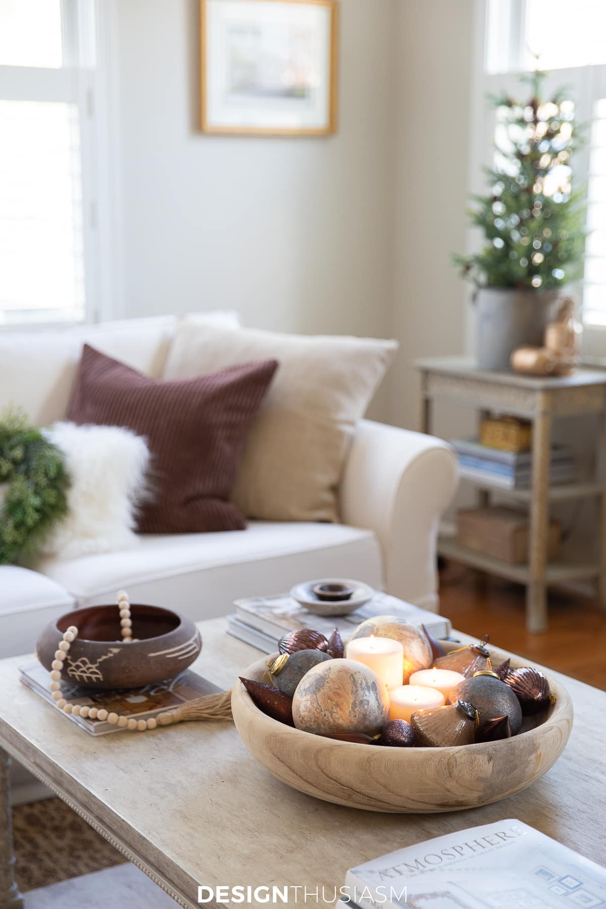 fresh Christmas color palette in the family room