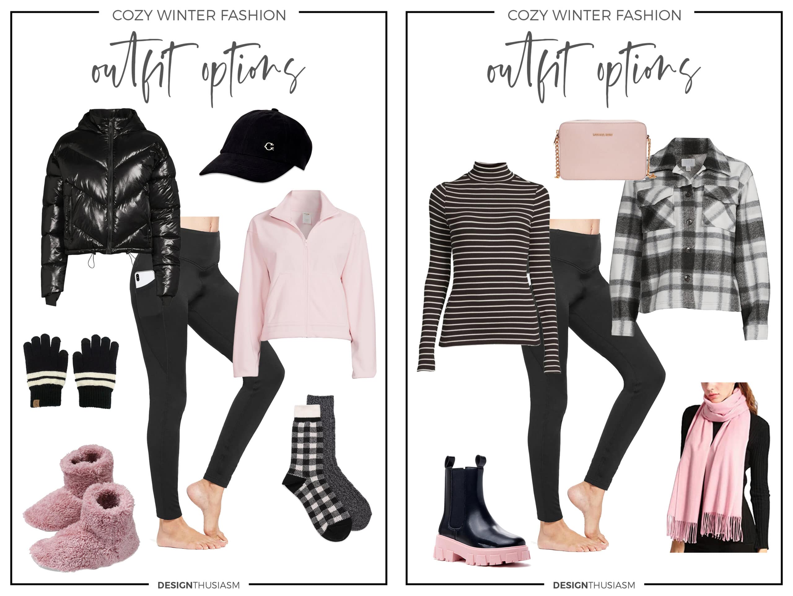 winter outfit options black and pink