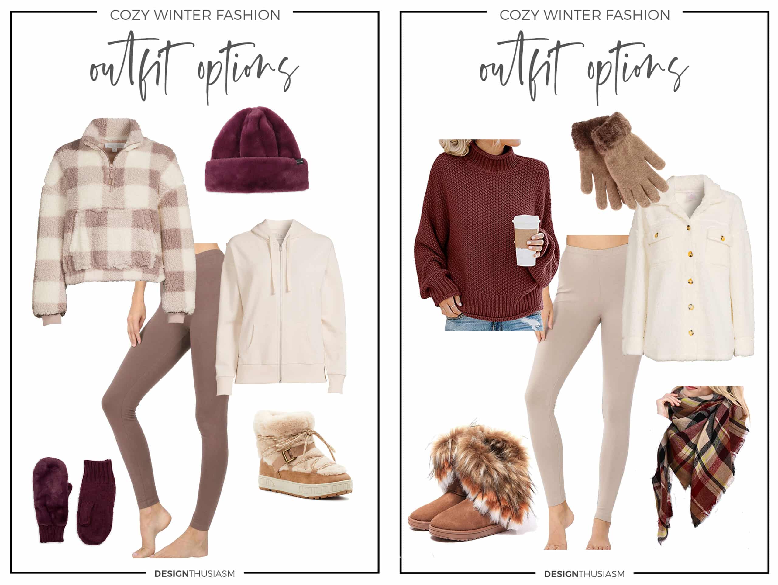 winter outfit options camel and burg