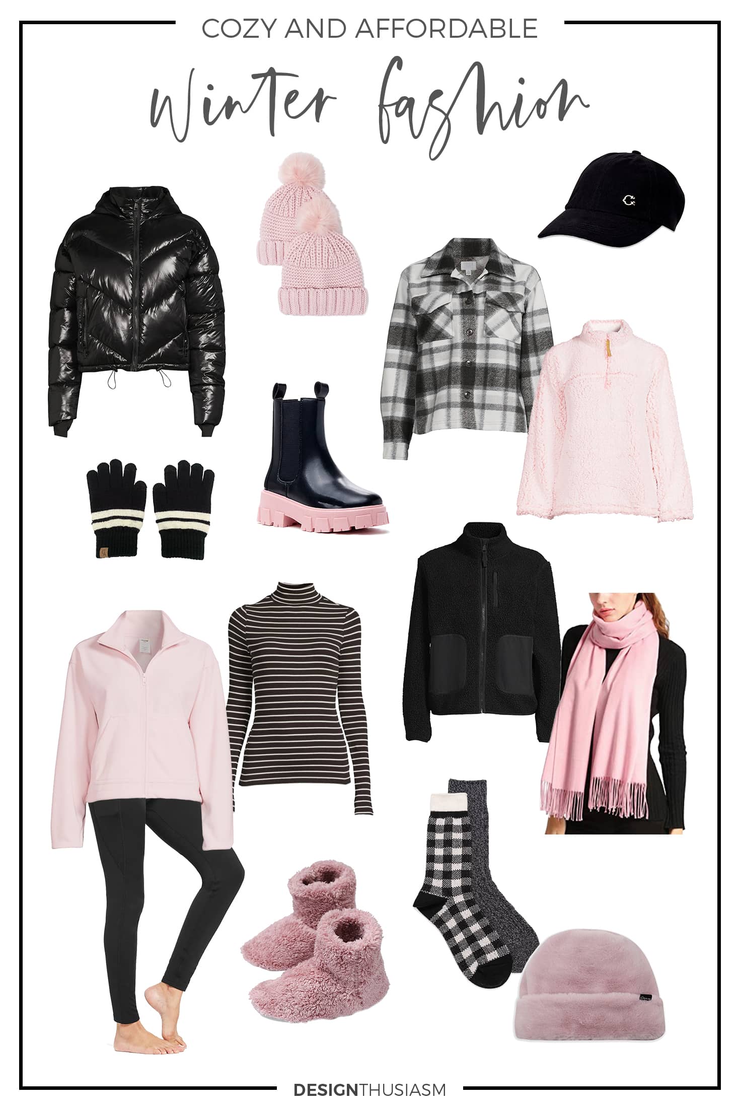 winter fashion pink & black