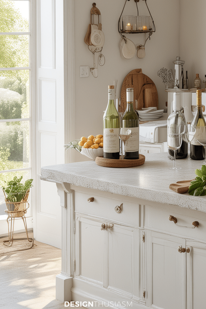 wine on the kitchen island for easy entertaining