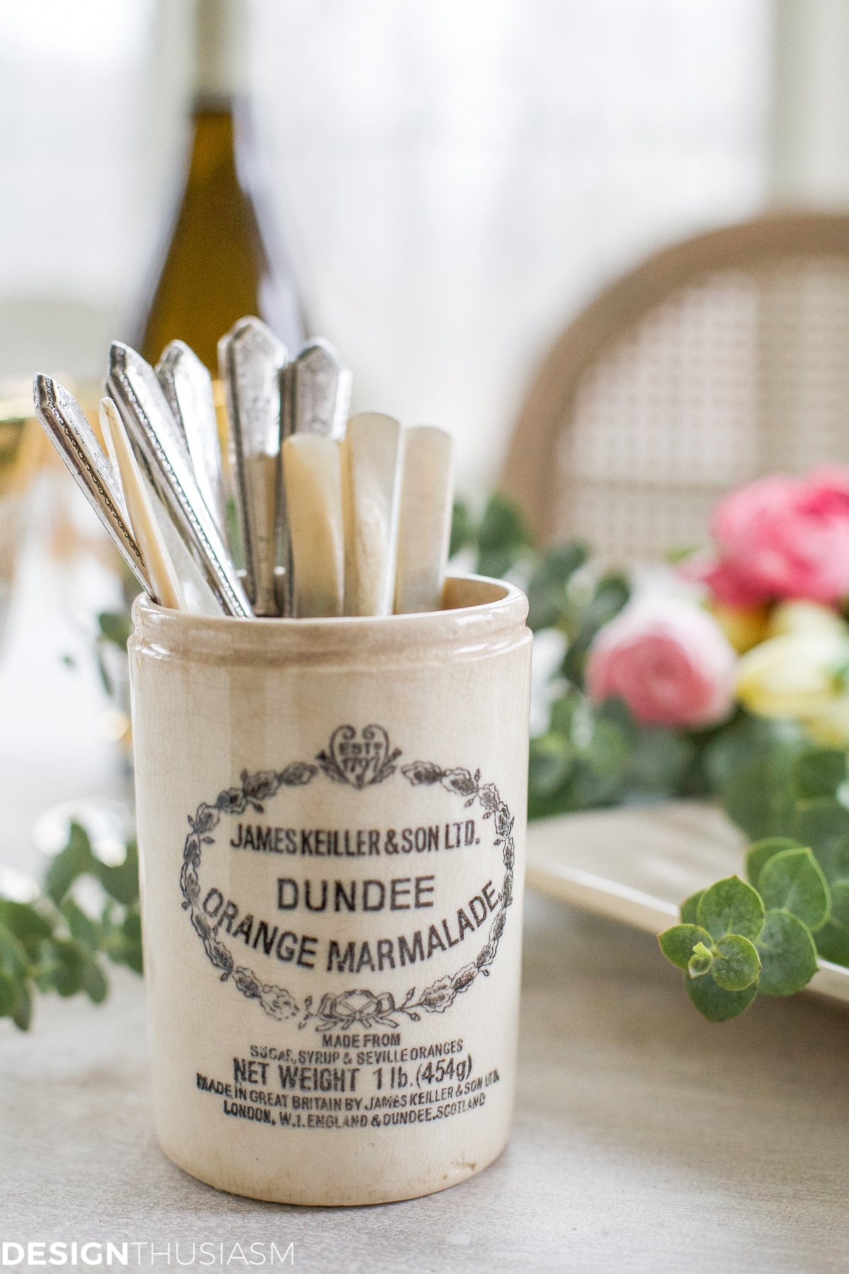 vintage spreaders in a mustard jar for easy entertaining