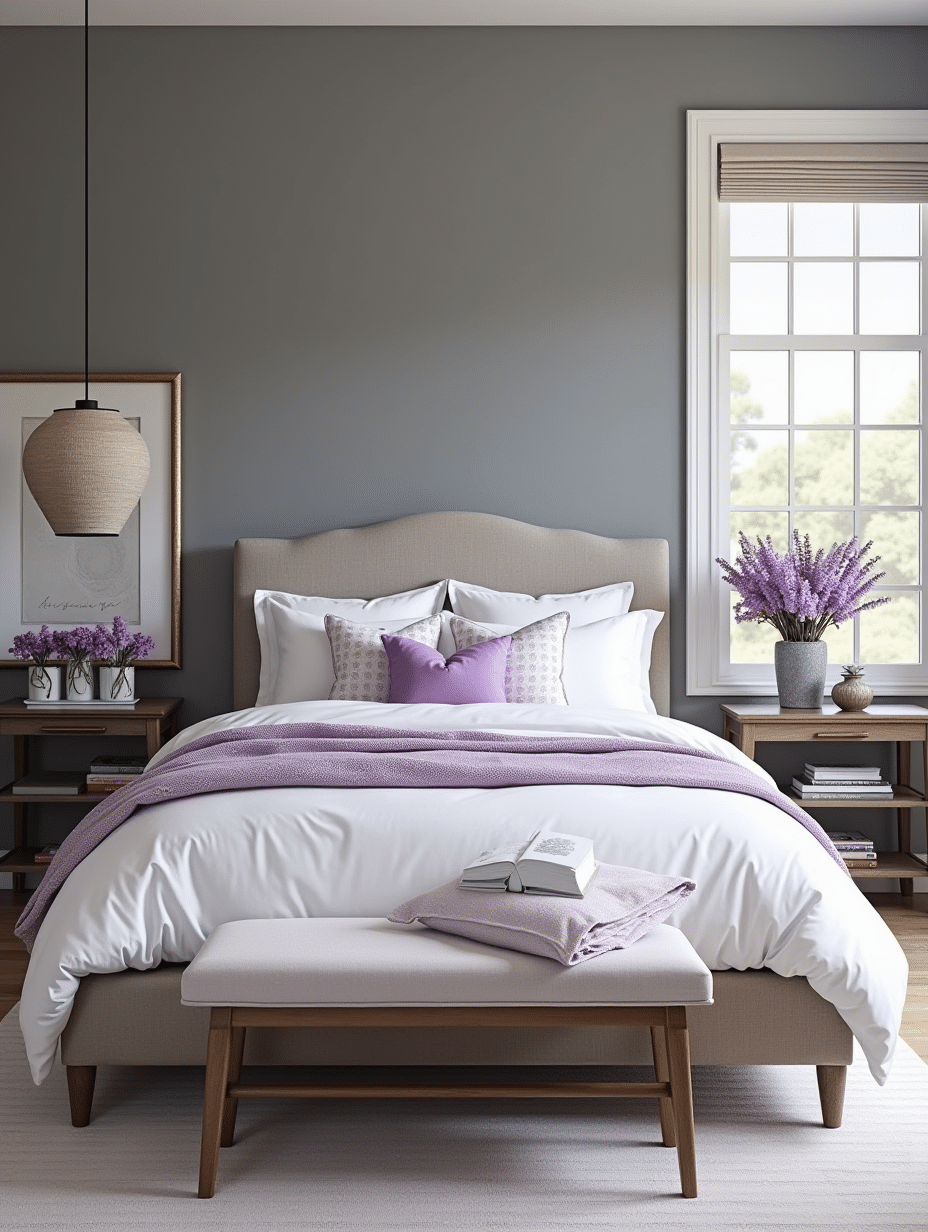 lilac and grey bedroom