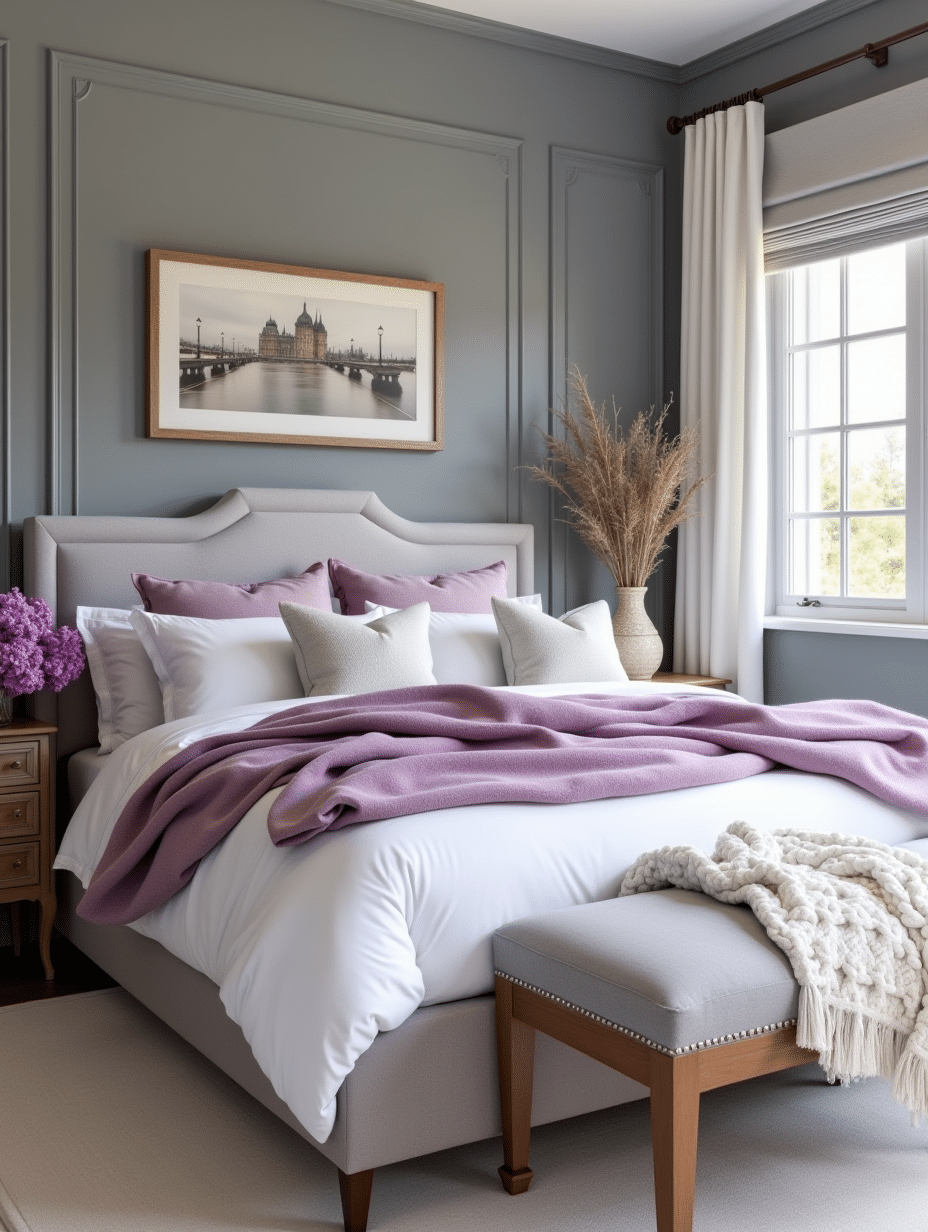 throw in lilac and grey bedroom