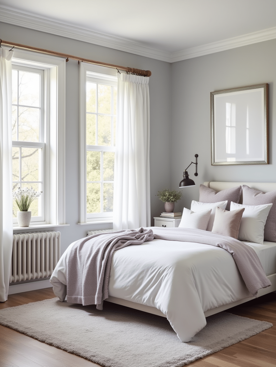 lilac and grey bedroom